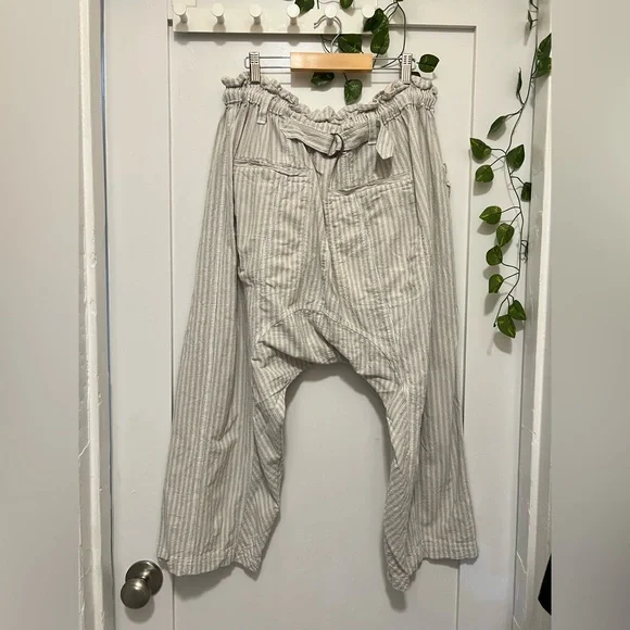 New Sz XS Free People Runyon Oversize Stripe Pant Harem Pale Blue Drawstring - Picture 6 of 9